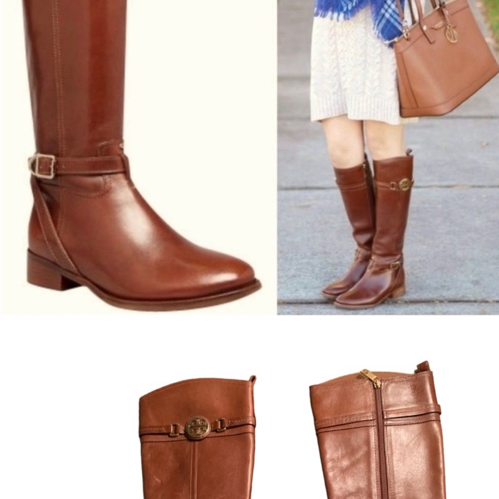Tory Burch Calista Tall Riding Boots Womens 8.5 M brown Leather Equestrian